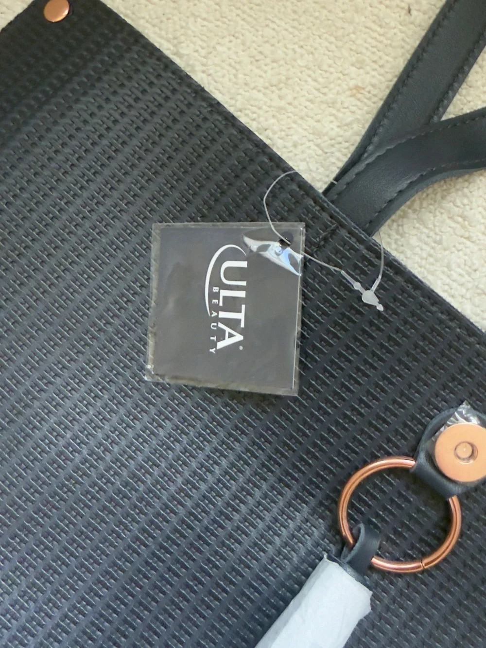 Ulta Beauty Black Woven Tote with Rose Gold Accent